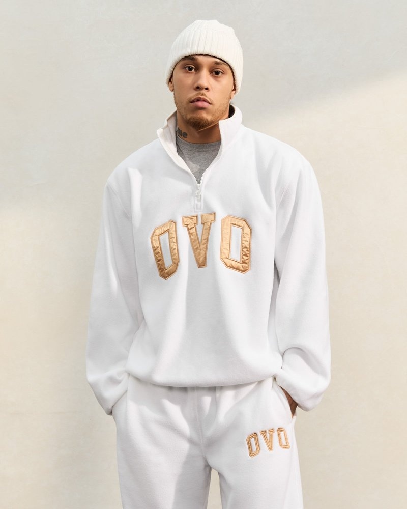 White OVO Arch Logo Quarter Zip Mockneck Sweatshirt Sweaters | EE99-C7GQ