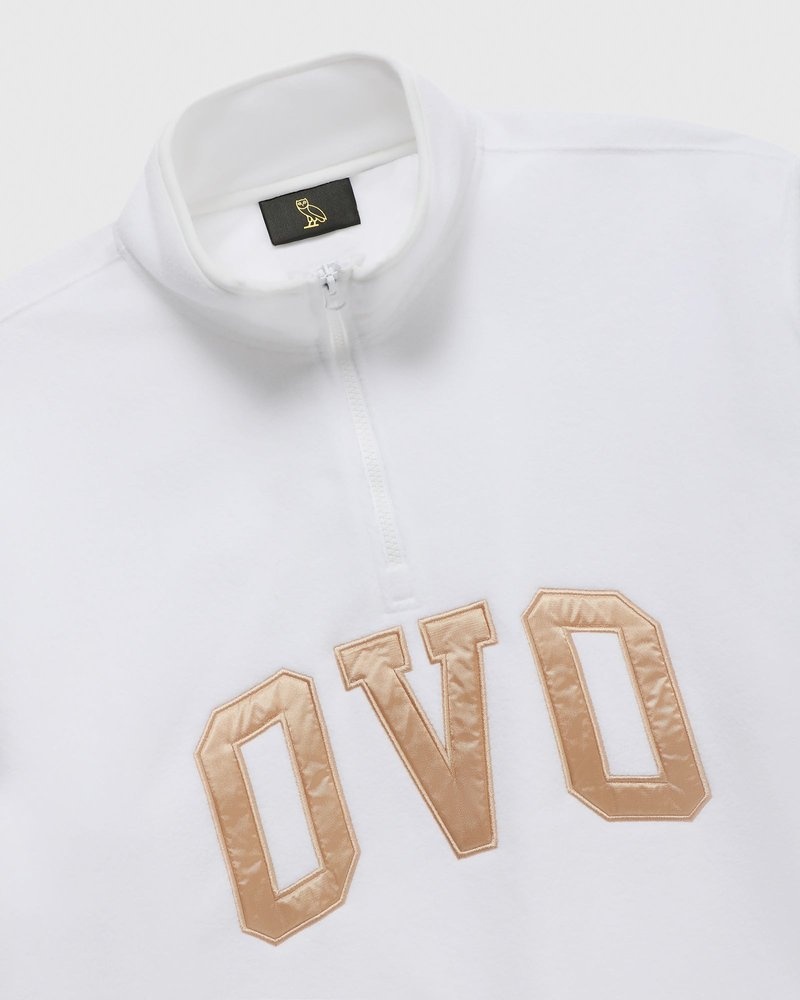 White OVO Arch Logo Quarter Zip Mockneck Sweatshirt Sweaters | EE99-C7GQ