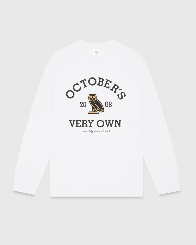 White OVO Collegiate Longsleeve T-Shirt T-Shirts | MV87-I2HU